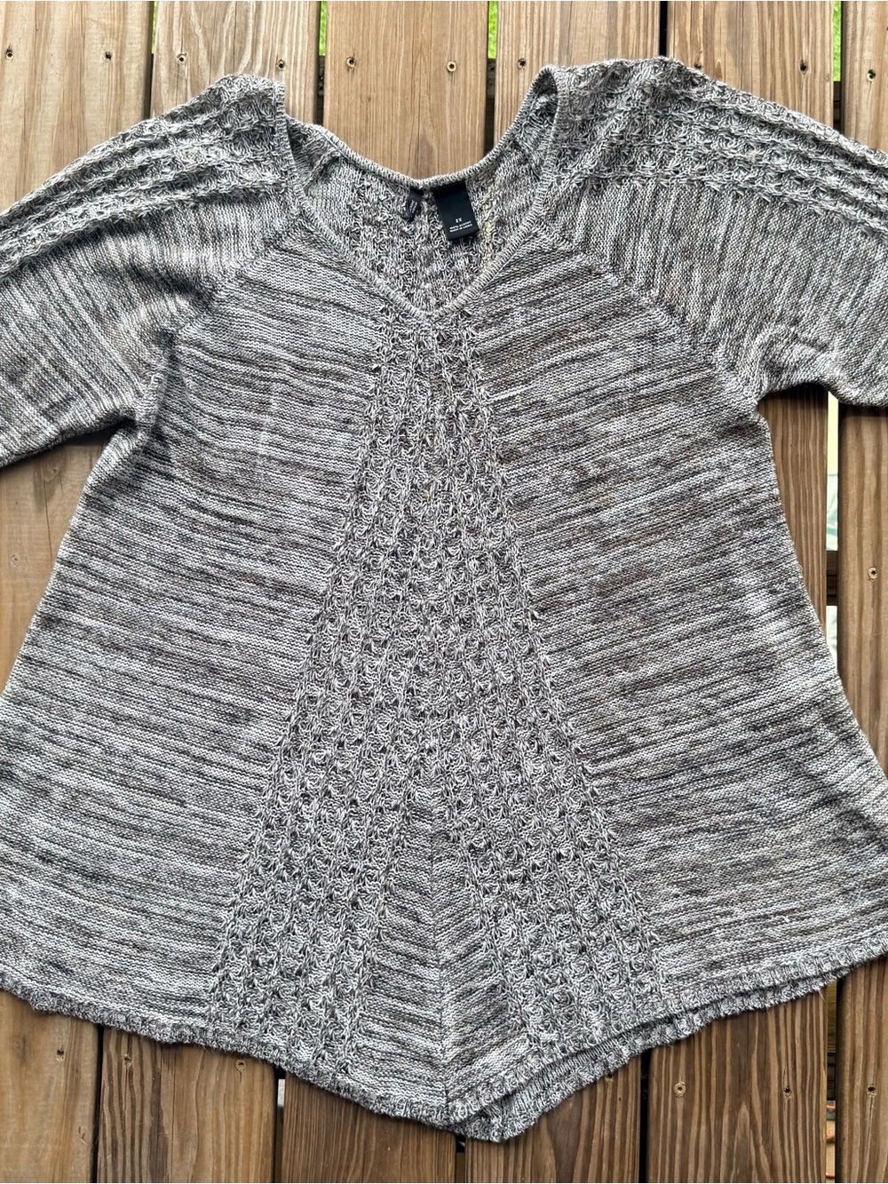 New Directions Women Marled Knit Tunic Sweater V Neck Handkerchief Hem Gray 2X